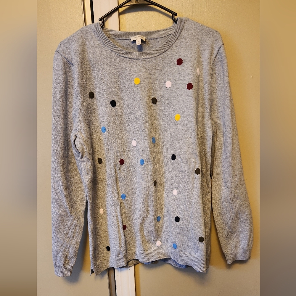Talbots Women's XL 100% Cotton Mutli Color Polka Dot Gray Sweater
